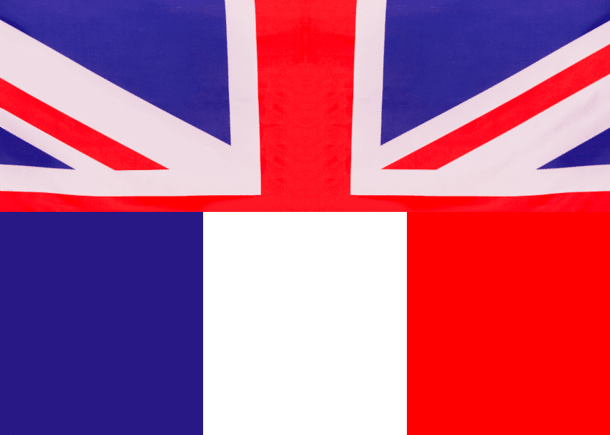 Franglais, drapeau mixé avec le drapeau anglais en haut et le drapeau français en bas