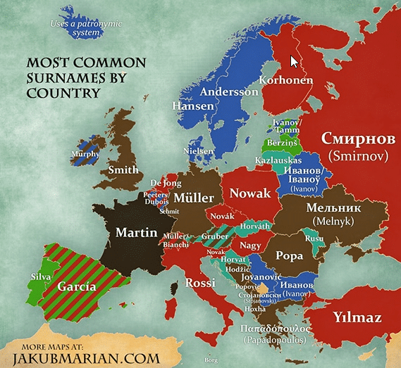 Quels sont les patronymes les plus usités en Europe ?