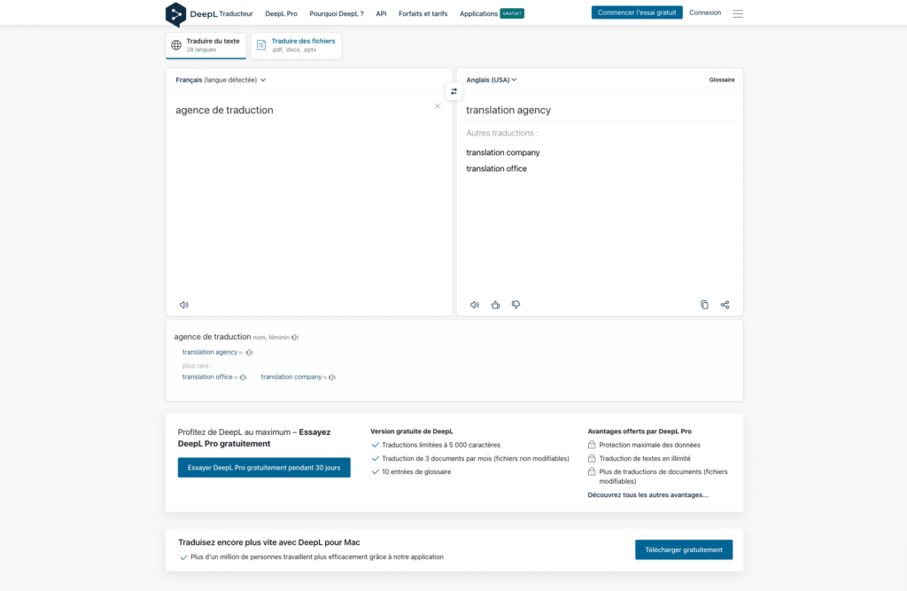 Traduction français anglais avec Deepl